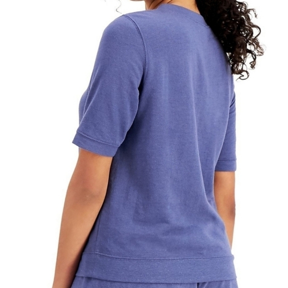 New Style & Co French Terry Short Sleeve Top Size XL Blue Crewneck Tee Shirt - Picture 2 of 4